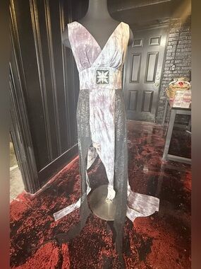 Designer sample Hand dyed asymmetric dress with star embroidery